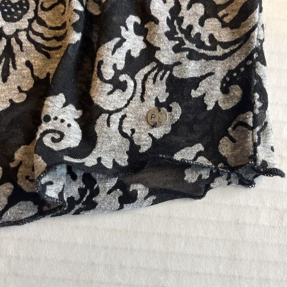 Denim & Supply Ralph Lauren Top Womens L Black Gray Sheer Gauze Romantic Floral - Picture 4 of 10